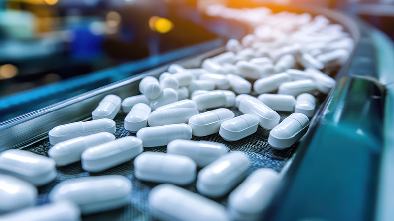White pills on automated production line โรงงานผลิต OEM